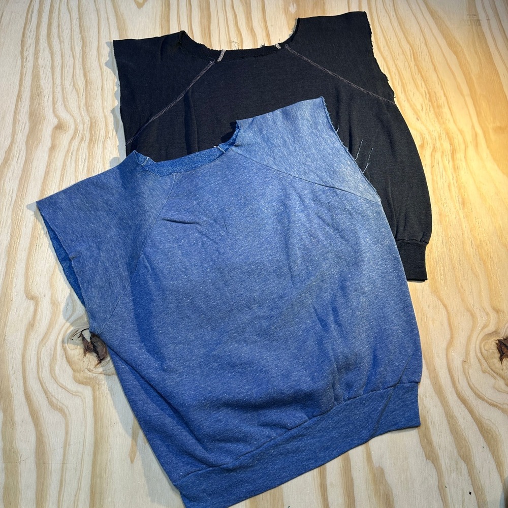 Vintage DIY Cut Off Muscle Sweatshirt Bundle Blue Black Raglan Sleeveless M